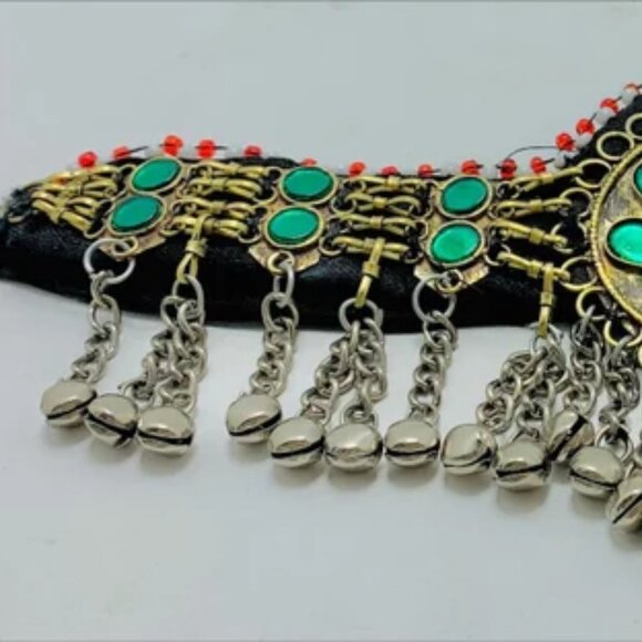 Green Handmade Tribal Matha Patti, Kuchi Matha Patti, Traditional Head Piece, main image 6